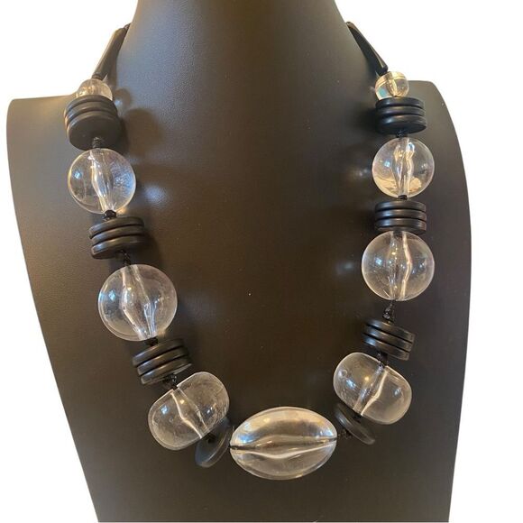 Chico’s Black and Clear Beaded Statement Necklace. - Picture 2 of 5